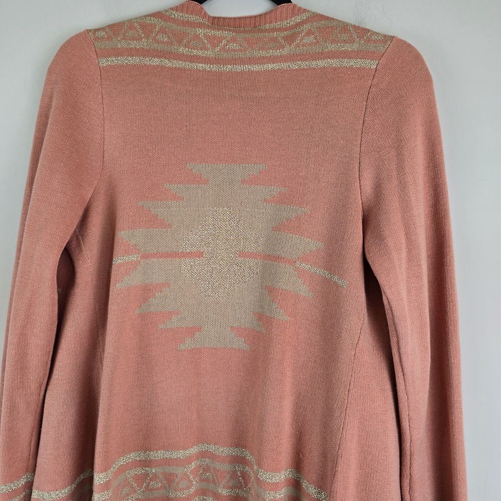 Hooked Up by I.O.T.  Sweater Medium Cardigan Women Pwach Aztec‎ Sparkly.D53 - Picture 7 of 12